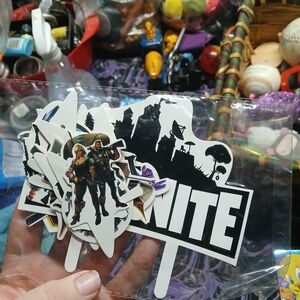 pack of assorted Fortnite stickers. battle royal